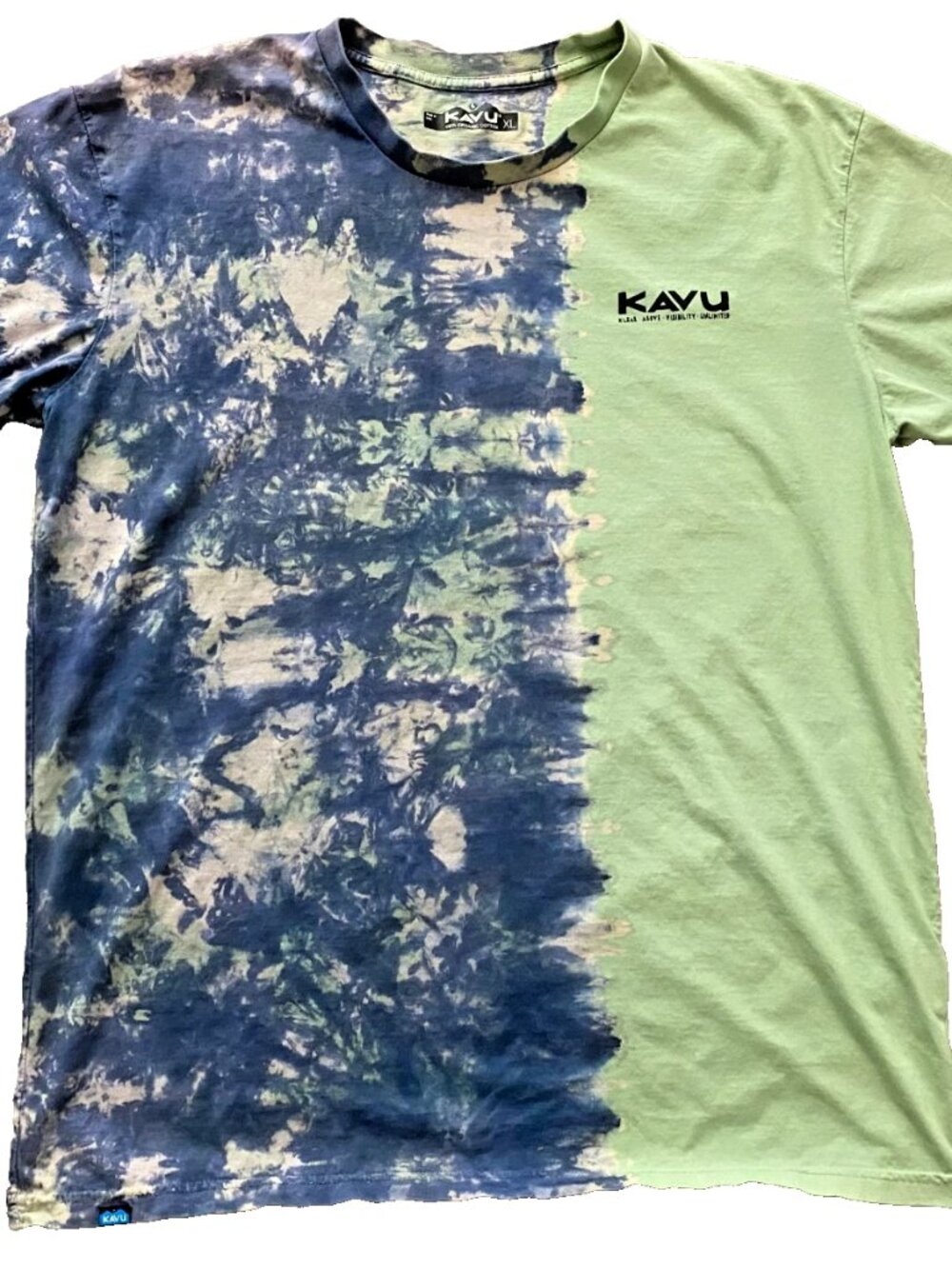 KAVU Mens Medium T-Shirt Short Sleeve Tie Dye Green Blue Crew Neck Cotton M Rare